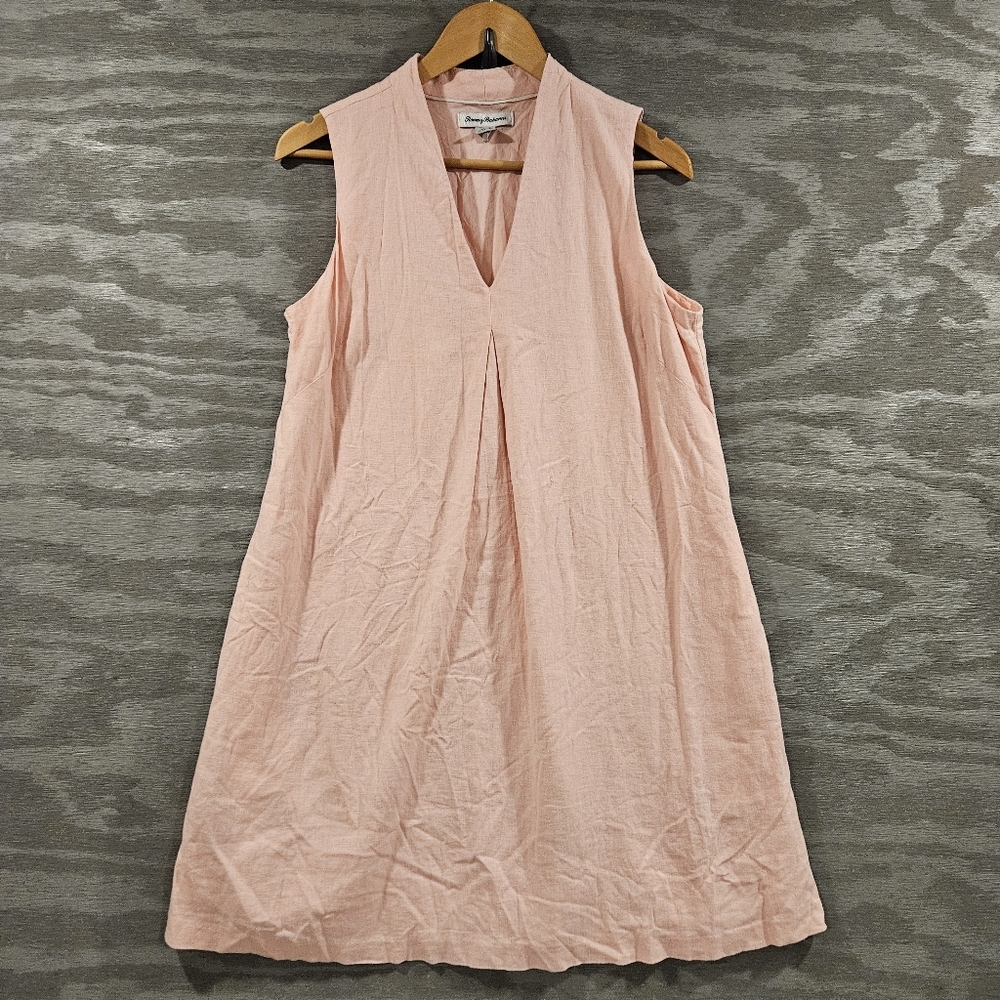 Tommy Bahama SZ M Daphne Sleevless Linen Blend Shift Dress Lined Pink Pockets - Picture 2 of 9